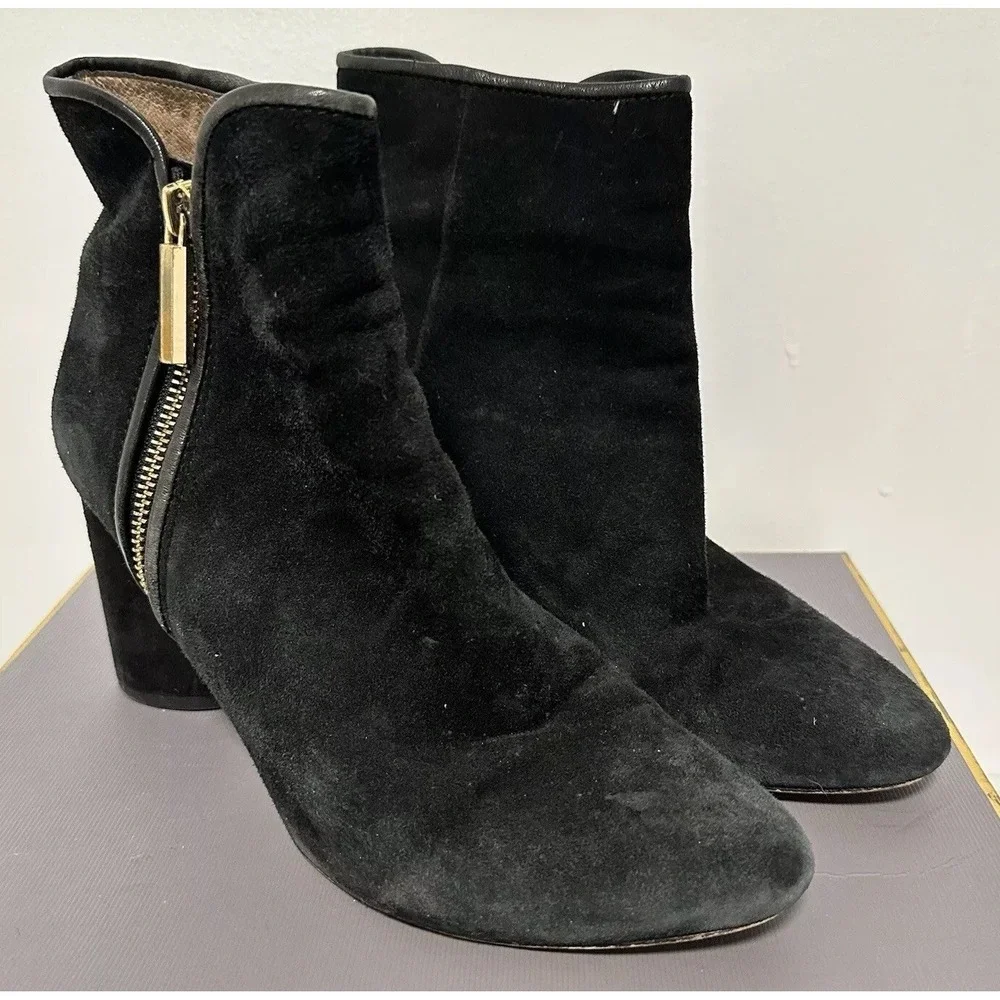 Louise et Cie‎ Boot Womens 10M Black Suede Sheep Trim Zip Ankle Heel Boots